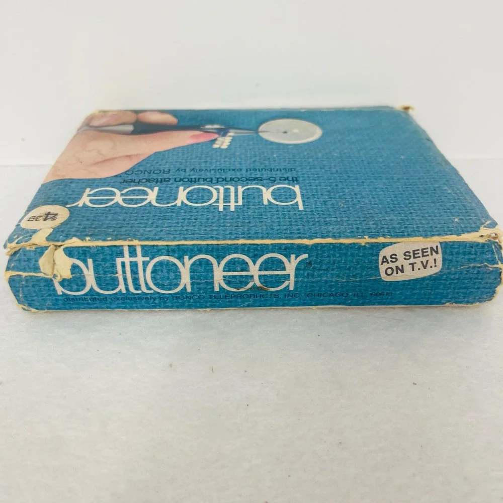 Ronco Buttoneer Button Attacher Tool Blue Vintage As Seen On TV Fair Condition